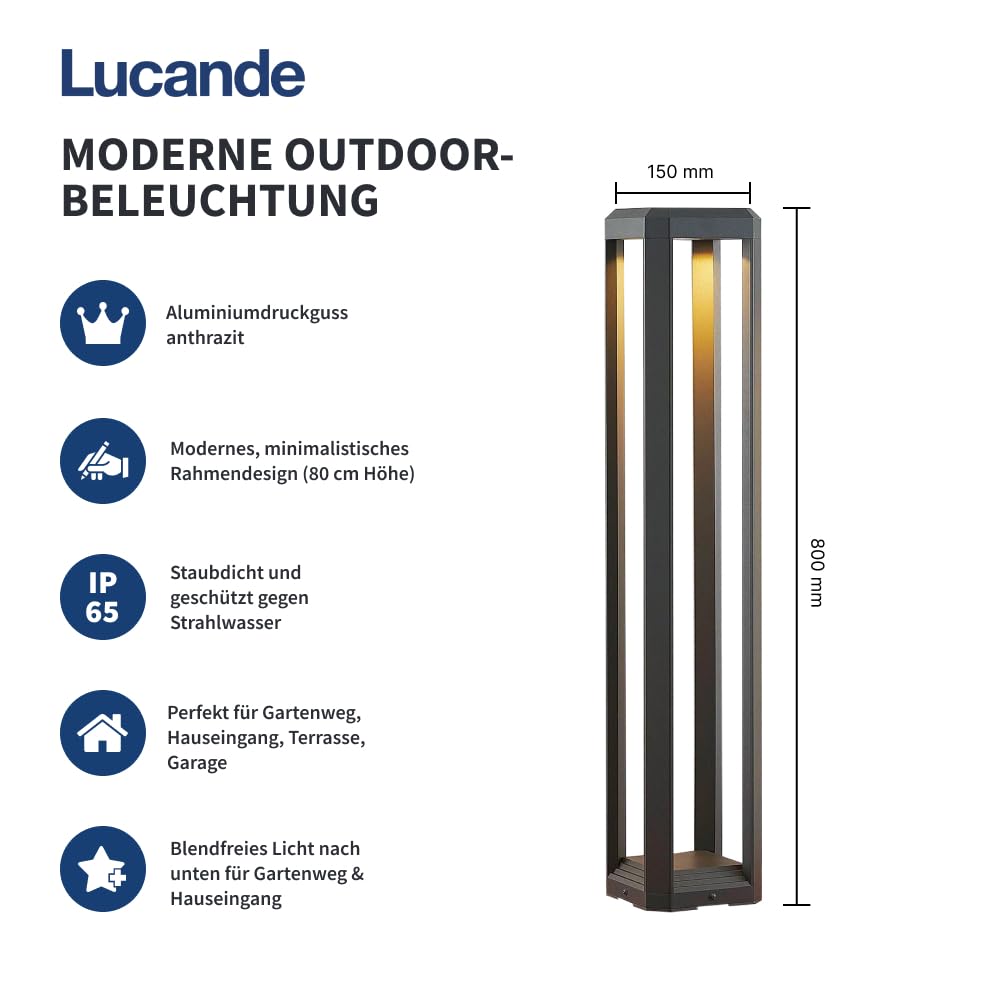 Lucande LED Außenleuchte Fery (Modern) in Alu aus Aluminium (1 flammig,) - Wegeleuchte Pollerleuchte Wegelampe Sockelleuchte