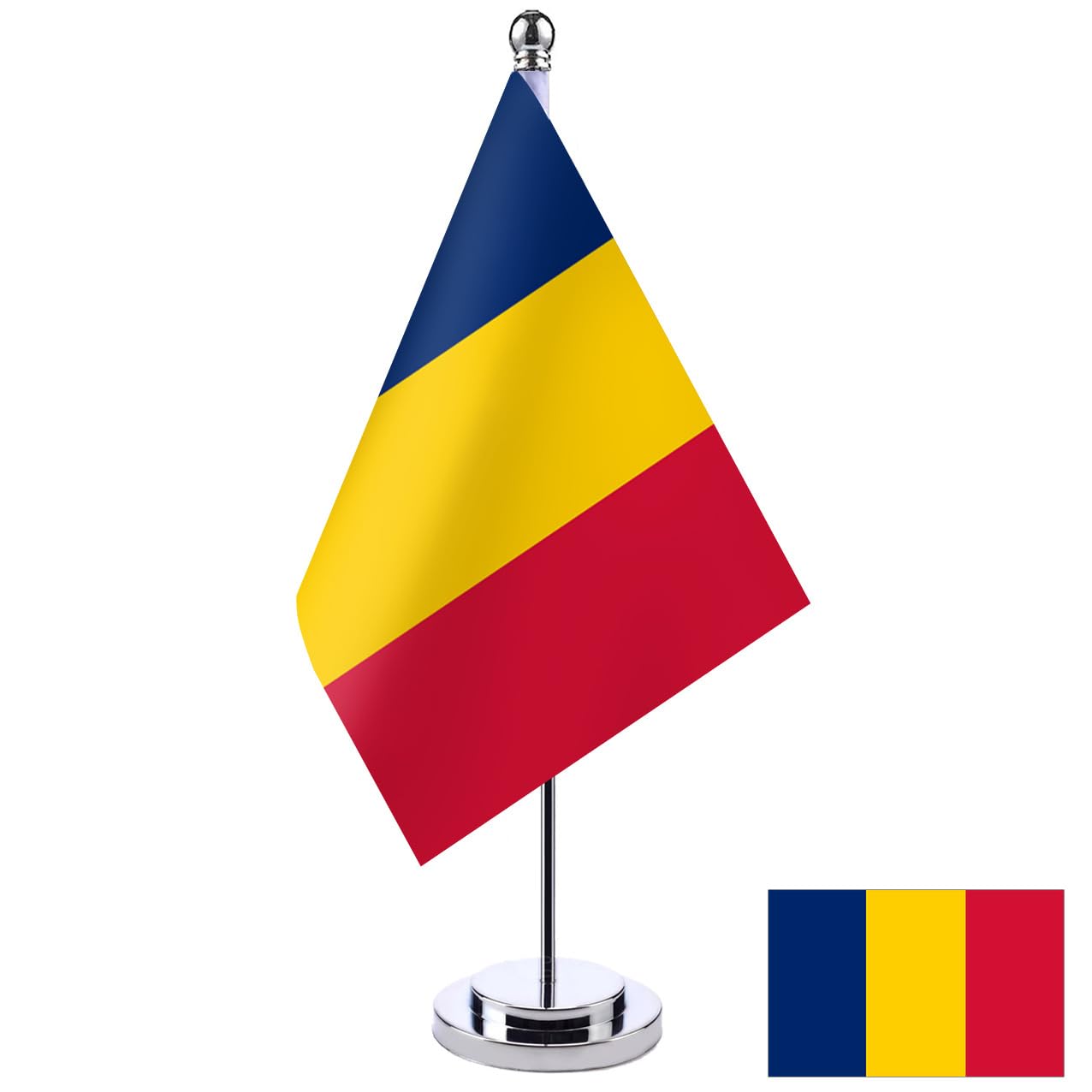 Romania Table Flag Romanian Desktop Flag Stainless Steel Stand Base Veterans Office Home International Conference England Theme Party Holiday Decoration Desk Conference Table Decoration - Image 2