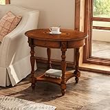 JESONVID Solid Wood Oval End Table with Drawer and Shelf, 28' Traditional Vintage Side Table Polished Edging Sofa Table Bedside Nightstand for Living Room Bedroom, Beewax
