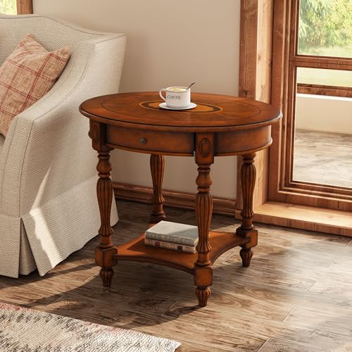JESONVID Oval End Table with Drawer and Shelf