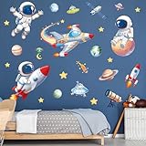 SHUCHING Pegatinas de Pared Astronautas Cohetes Grandes, Vinilo Adhesivo Pared Planetas Espacio, Vinilos Decorativos para Dormitorio Infantil Habitación Niños