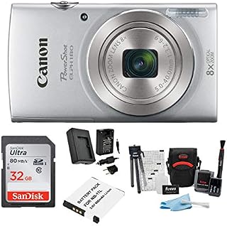 Canon PowerShot ELPH 180 20 MP Digital Camera (Silver) w/ 32GB Accessory Bundle