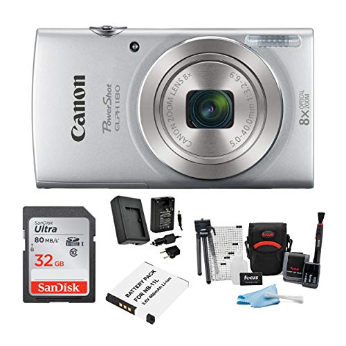 Canon PowerShot ELPH 180 20 MP Digital Camera (Silver) w/ 32GB Accessory Bundle