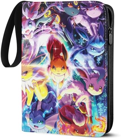 Herritozl Sammelalbum für Pokemon 400 Karten - 50 Seiten 4 Taschen Album | Klein Sammelkarten Album, Tragbar Wasserdicht PU Karten Halter Heft Ordner Buch, Sammelkartenalben für Sa