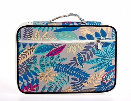 Lazyaunti Zipper Portfolio Organizer A4 Note Pouch-Waterproof Document Bags/Zipper Binder/Paper Case for 12.5" Mac,Tablet,Pens,washi Tape,Journals,Sketch Books(Grey Blue Leaf)