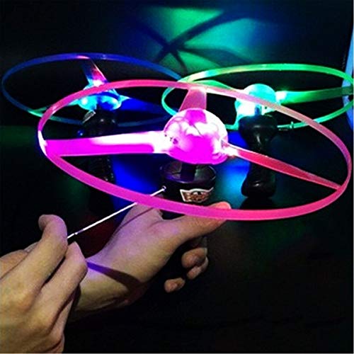3 Sets Flying Toys- Hand Control Colorful LED Light Processing Flash Flying Toys Funny Flash Pull Flying Saucer Toys for Children Kids Over 3 Years Indoor and Outdoor Use