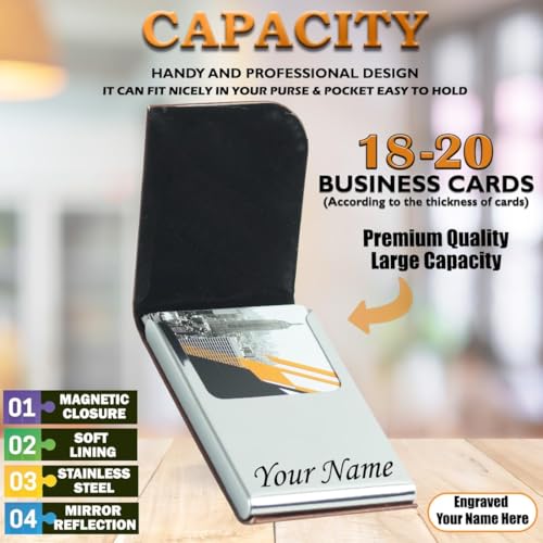 Image of FELSTAR Customized /Personalized Card Holder with Name Engraved, Leather Professional Business Visiting Card Holder /Credit Card Holders Men, Women Day Gift, Corporate Gift for Employees (Brown Check)