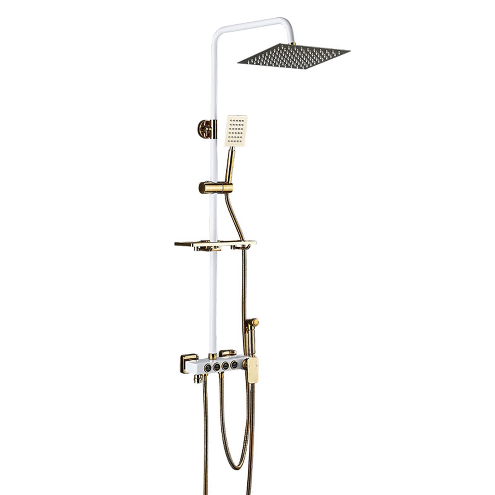 Colonne de douche 4 jets blanche avec protection anti-brûlure et tablette intégrée