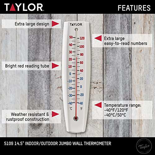 Taylor 5109 Indoor Outdoor Thermometer - Jumbo Number Wall Thermometer, Wireless Thermometer thumb #2