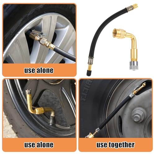 Image of 2Pcs 8.25 Inch Universal Flexible Tire Valve Extenders 2Pcs 90 Degree Valve Stem Extension, Brass Tire Valves Extension Adaptor for RV Cars Truck Motorcycle Scooter Bike