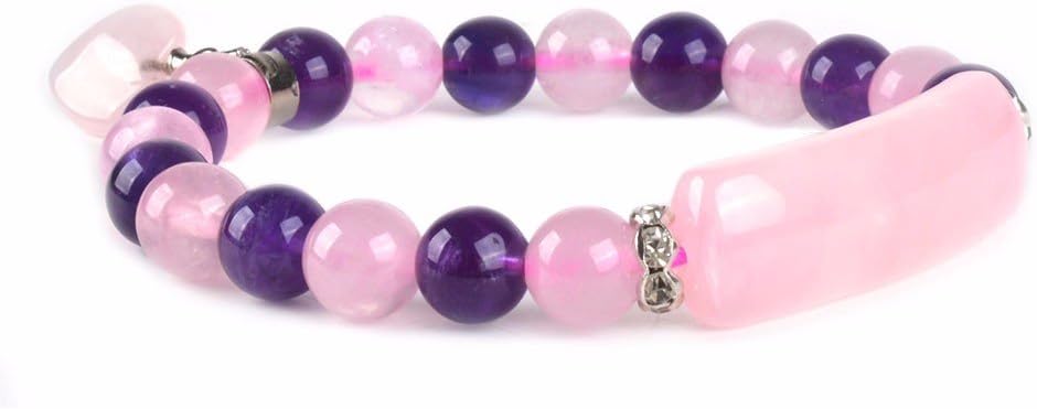 Justinstones Gem Semi Precious Gemstone Love Heart Charm Stretch Beaded Bracelet Unisex