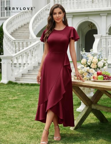 Image of BeryLove Women Formal Party Dress Flutter Short Sleeve Wedding Cocktail Long Evening Dress