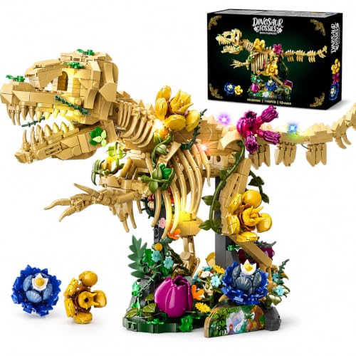 CUBIMANA Dinosaurier-Fossilien-Blumen-Bauset mit LED Licht für Erwachsene