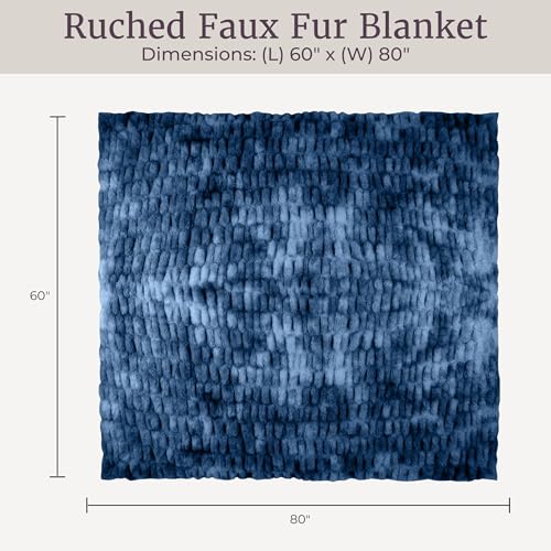 Image of Lavish Home Oversized Ruched Faux Fur Blanket - 60x80-Inch Plush Polyester Faux Fur Queen-Size Throw for Sofas and Beds - Luxurious Bedding (Blue)