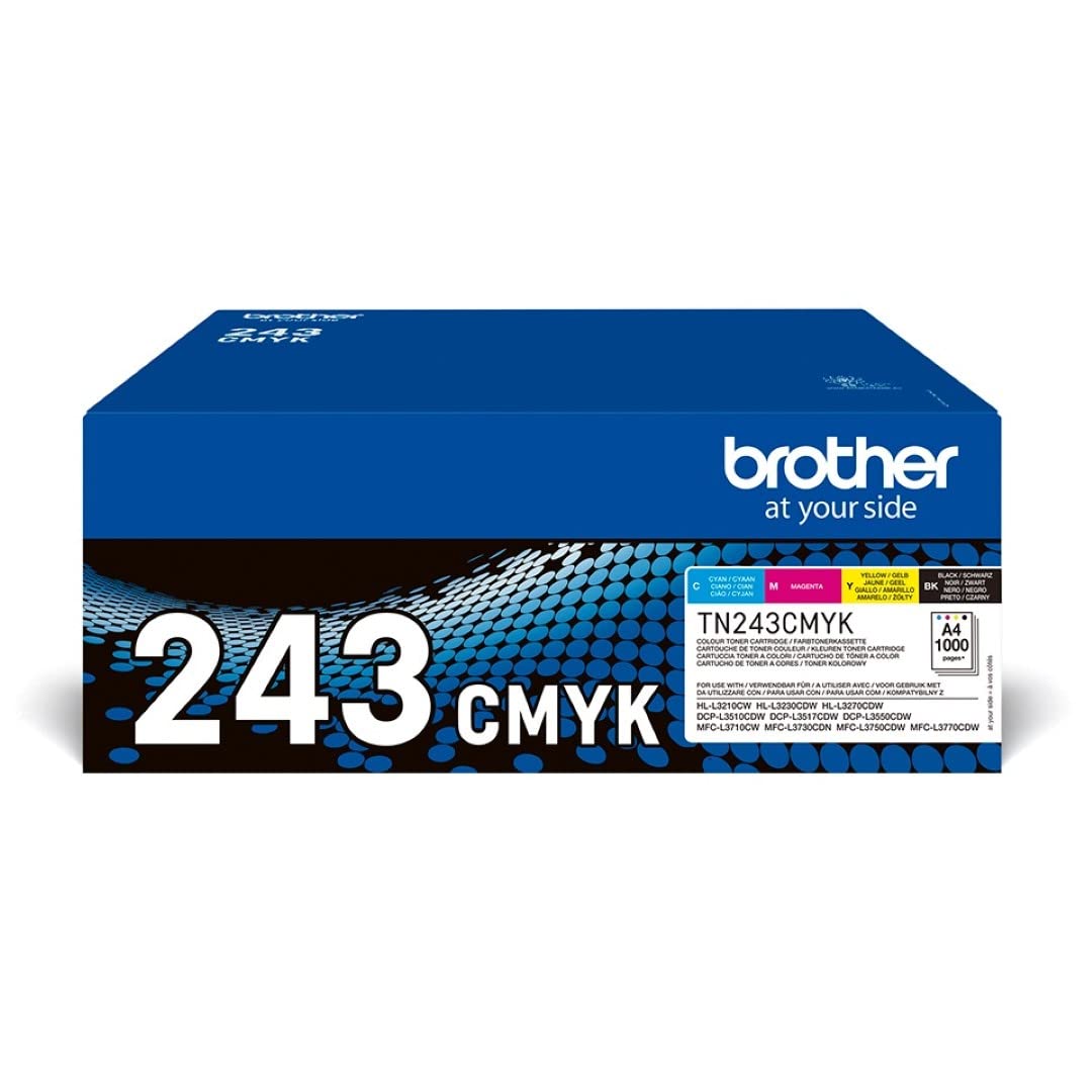 Brother TN-243CMYK Cartouche de Toner Original Imprime jusqu'à 1000 Pages, Cyan, Magenta, Jaune, Noir & DR-243CL Tambour de Remplacement Original pour Imprimante Laser, Imprime 18 000 pages, Lot de 4