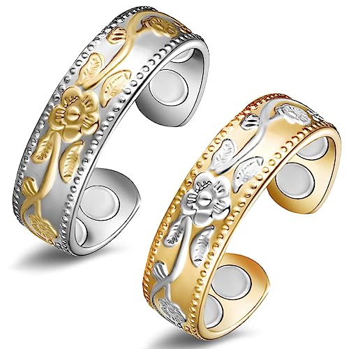 Cigmag Lymphatic Drainage Magnetic Rings for Women Pure Copper Adjustable with Present Box (Silver Gold Plum)