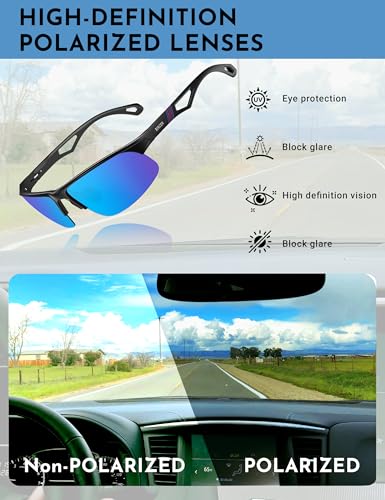 Image of BIRCEN Polarized Anti-Glare Sunglasses for Men: Lightweight Metal Wrap around Sun Glasses UV Protection for Driving Fishing
