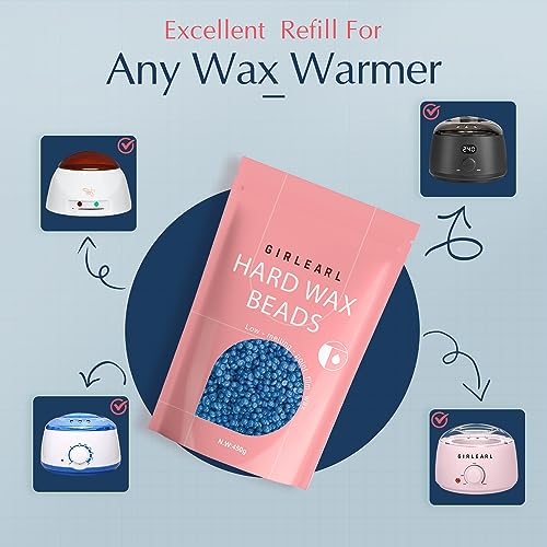 Image of GIRLEARLE Hard Wax Beads, 1lb Wax Beans for Hair Removal, Hard Wax for Women Sensitive Skin at Home, Wax Refill Perfect for Brazilian Bikini, Eyebrow, Legs, Facial and Full Body with Chamomile Formula