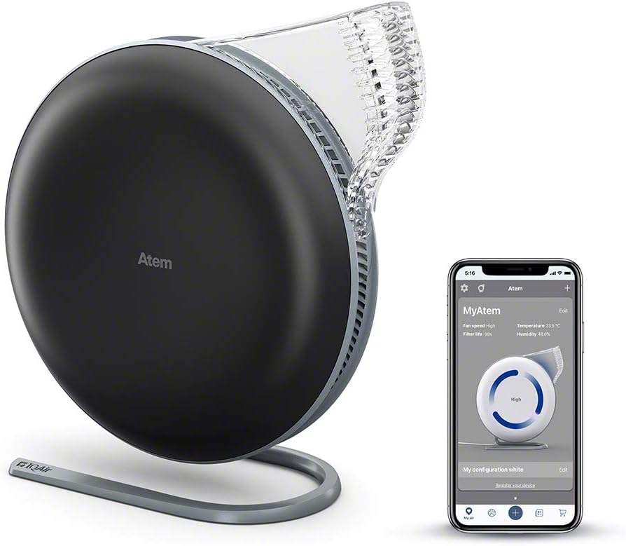 IQAir Atem Desk Air Purifier for Home and Office, Up to 150 Sq Ft, HyperHEPA Filter, Black