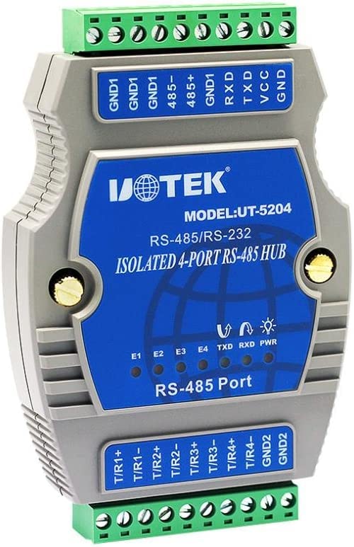 UT-5204 4port RS485 Guide Rail Type Intelligent Hub(4-Port RS-485 Hub, Rail-Mounted,Binding Post, PhotoElectric Isolation)