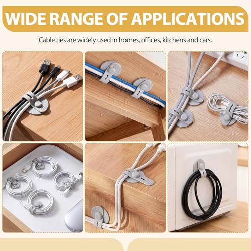 Correas ajustables de silicona para gestión de cables bajo escritorio, organizador para cables con adhesivo autoadherible, reutilizables (Negro) miniatura 6
