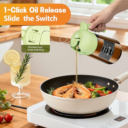 Image of Olive Oil Sprayer & Dispenser Bottle for Cooking 16oz Dark Glass Oil Mister | 2-in-1 Oil Sprayer & Pourer, Fine mist, Light-Blocking, Wide Mouth for Easy Refill & Clean, 8 Oil Labels, Reusable