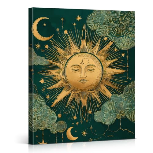 QPVXSST Boho Sun and Moon Wall Art Print