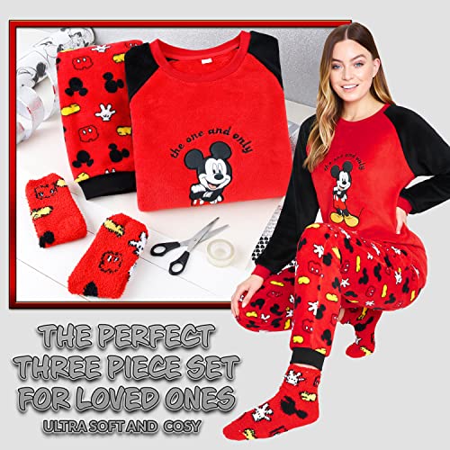 Image of Disney Womens Pyjamas, Fleece Loungewear and Fluffy Socks Stitch Gift Set (Standard, L, Red Mickey)