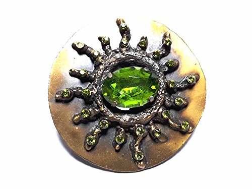 Hebilla para cinturón de 4 cm artesanal con sol y piedras verdes de Murano