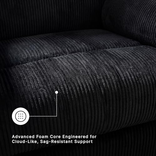 Image of Signature Design by Ashley SimpleJoy Rocker Recliner, Black | Buttery-soft polyester corduroy, Quick 1-step assembly, Oversized manual reclining seat for living rooms