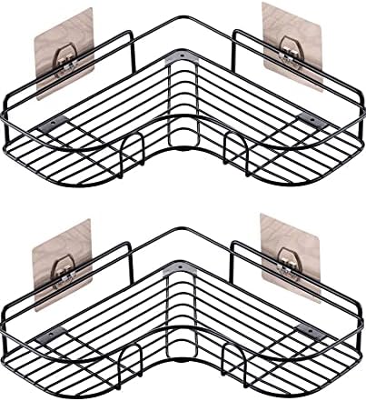 Iktu Corner Shower Caddy, Adjustable Metal Corner Bathroom Shelf, No Drilling Wall Mounted Triangle Basket Storage Organizer Rack for Washroom, Toilet, Dorm, Kitchen (2pc)