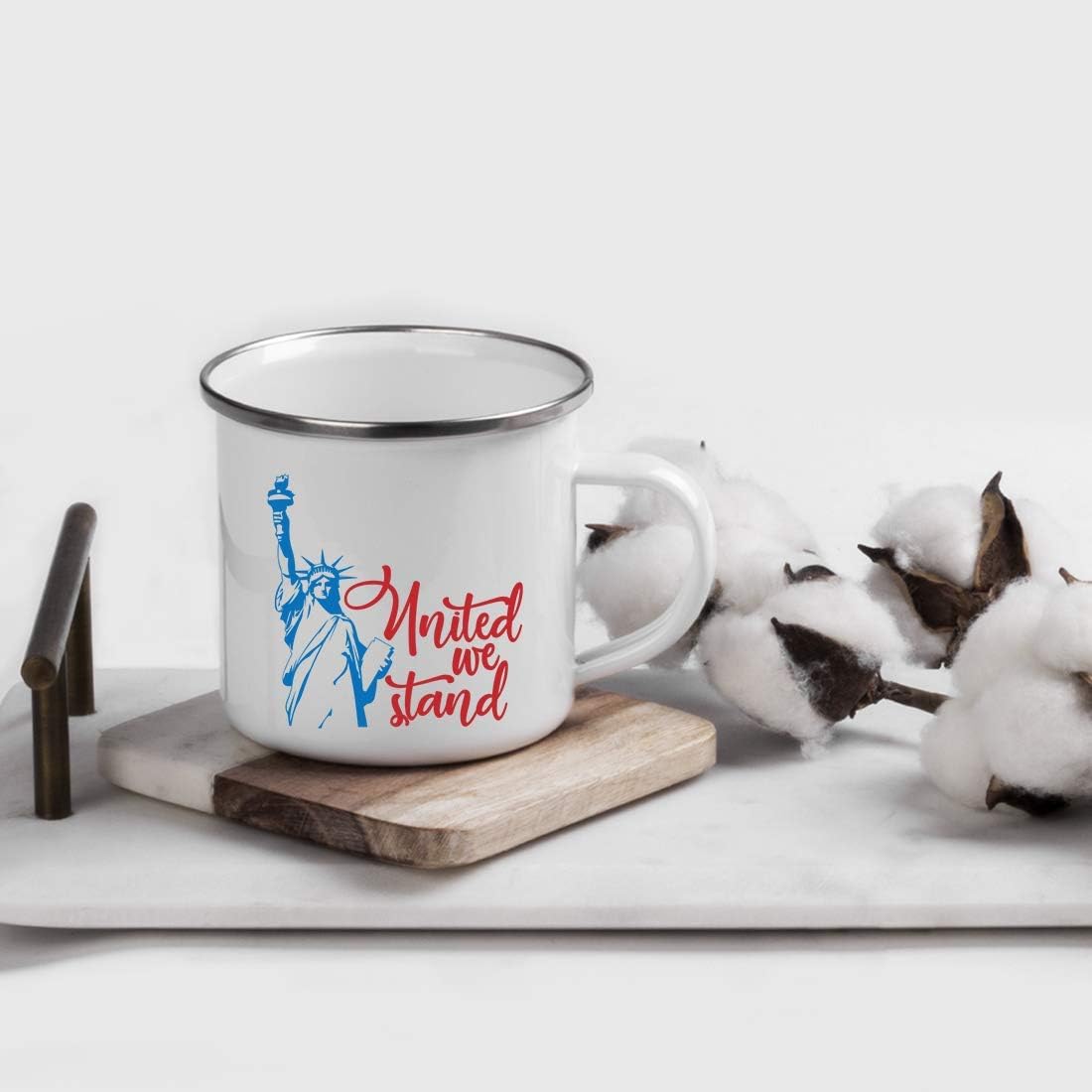 Andaz Press 4th of July 11oz. Stainless Steel Campfire Coffee Mug Gift, United We Stand, 1-Pack, for Independence Day, American Pride, Patriotic, USA Holiday Gift Ideas, Includes Gift Box
