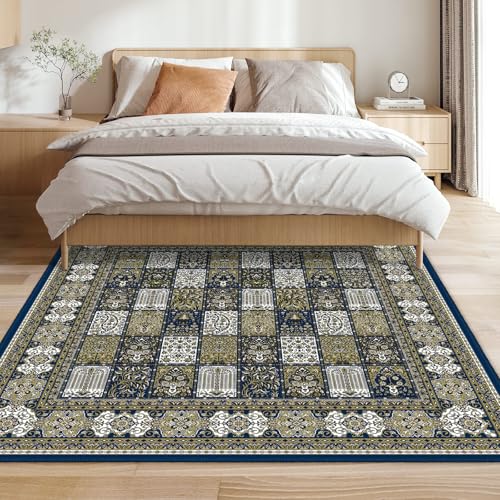 FORTSEA ラグマット 190×190 正方形 防音 滑り止め 洗える 軽量 短毛 ダークグリーン モダンチェック リビング ダイニング 寝室 床保護