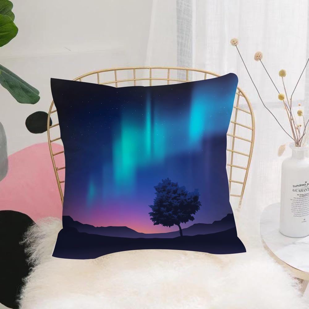 HYMSXW Cushion Cover,Throw Pillow Case Home Decorative for Living Room Bedroom Sofa Chair 20X20 Inch,Fantasy aurora borealis print with a tree in the arctic magical rare sky view,Pillowcase 50X50cm