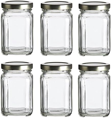 Nakpunar 6 pcs, 6 oz Square Glass Jars for Jam, Honey, Wedding Favors, Shower Favors, Baby Foods, DIY Magnetic Spice Jars