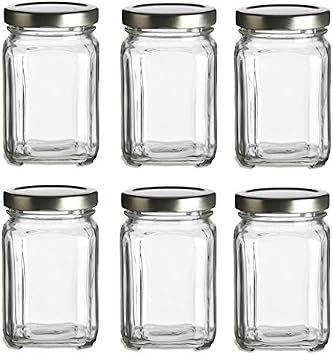 Nakpunar 6 pcs, 6 oz Square Glass Jars for Jam, Honey, Wedding Favors, Shower Favors, Baby Foods, DIY Magnetic Spice Jars