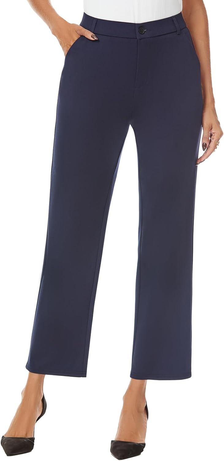 iChosy Women's Straight Leg Dress Work Ankle Pants Business Office Casual Slacks with Pockets