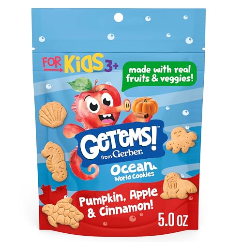 Get'ems! from Gerber Pumpkin, Apple & Cinnamon Ocean World Cookies, Kids Snack Made with Real Veggies & Fruits, Iron & Vitamin E, No Artificial Flavors, No GMO Ingredients