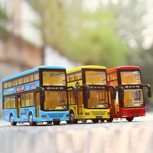Image of Metal Pull Back Diecast Car Double Decor Bus Model Pull Back Car Model with Sound Light Boys Gifts Toys for Kids【Pack of 1】