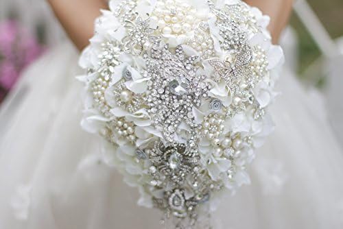 White Hydrangea Drop Brooch Bouquet Silver Wedding Bouquets Crystal Teardrop Bridal Bouquet Pearl Tassels Decor - Image 4