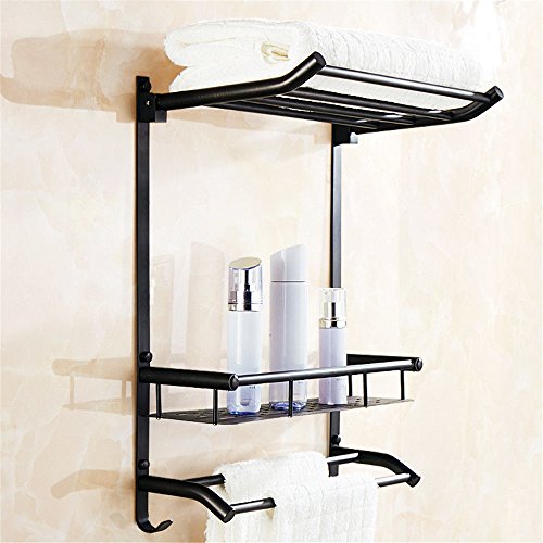 Barra de toalla El cobre Estantería de baño de color negro estante de ducha de baño de pared de tres capas montado en rack de cosméticos toallero Toalla colgando Cover
