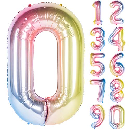 Image of 40 Inch Rainbow Digit Helium Foil Birthday Party Balloons (Lightly color 0) | Helium Foil Birthday Party Balloons big size Gradients Rainbow Digit