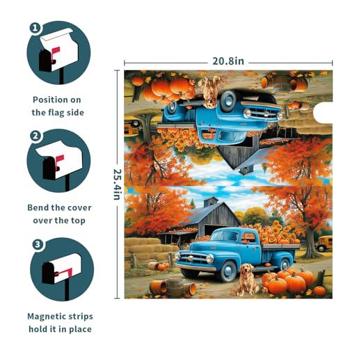 Image of Fall Truck Mailbox Cover Magnetic 25.5 inchx21 inch Autumn Maple Tree Leaf Pumpkins Sunflower Farm Puppy Mailbox Wrap Post Cover Large Size Waterproof for Garden Yard Outdoor Outside Decor