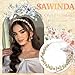 SAWINDA Gold Flower Bride Headpiece Rhinestone Wedding Headband for Women Crystal Princess Headband Flower Girl Bridal Hair Accessories for Birthday Party Wedding