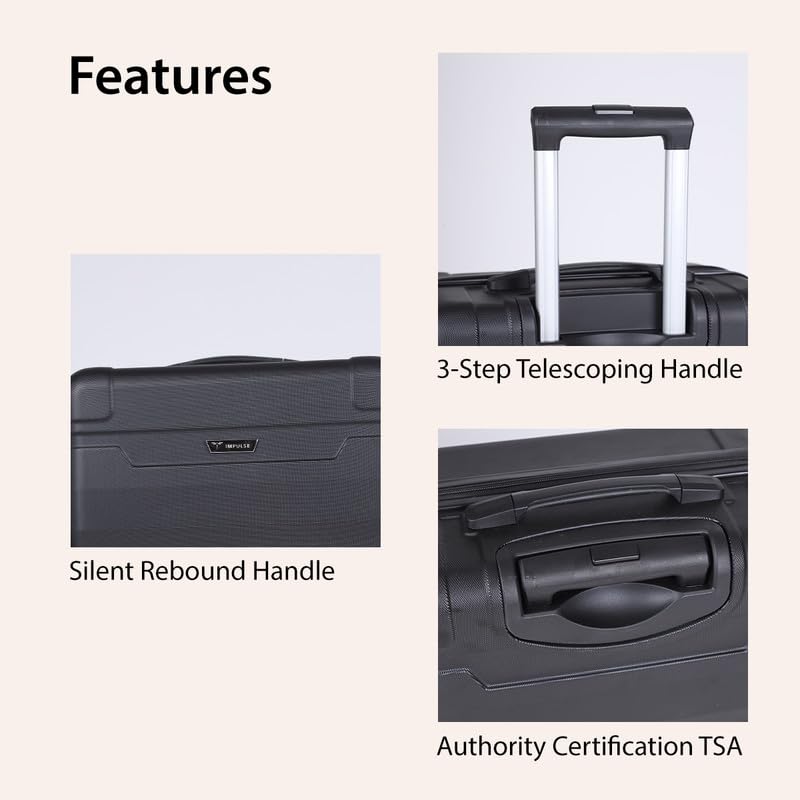Image of Impulse Chicago Set of 3 Small, Medium & Large Size (Cabin & Check-inTrolley) Hard Sided ABS and PC 4 Wheel Spinner, Unbreakable Trolley Bag with Combi Lock, Trolley Bags for Travel, Suitcase (Black)