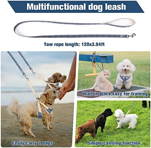 cobee No Pull Small Dog Harness and Leash Set, Plaid Style Puppy Vest Harness with Cute Bow Tie Adjustable Basic Harness for Small Dogs Detachable Cute Dog Walking Harness(M Size, Blue Plaid Style)