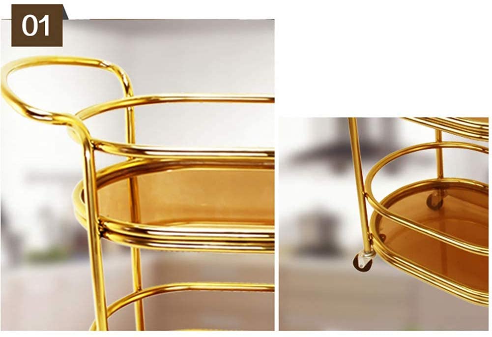 Carrito de Almacenamiento Multifuncional, Bebidas, Servicio de Alimentos, Bandejas, Carritos Rodantes, Elegantes Barandillas Redondas, Carrito de Almacenamiento de 2 Niveles, Ruedas Universales