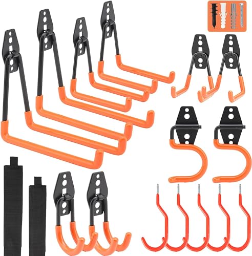 SERPURE Garage Storage Hooks Heavy Duty with Extension Cord Organizer & Bike Hooks for Hanging Ladders, Bikes and Bulky Items, Tool Gifts for Men & Dad, 17 Pack