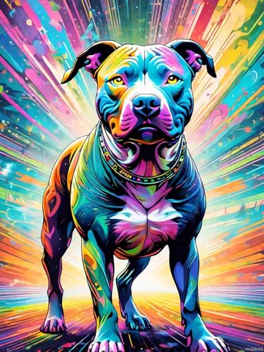 Kit peinture diamant 5D chien Pit Bull broderie strass ronds pour débutant