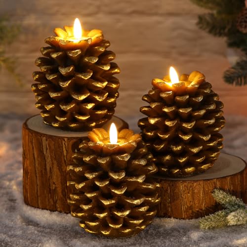 Velas LED de piña artificiales de cera real con pilas para decoración del hogar en Navidad
